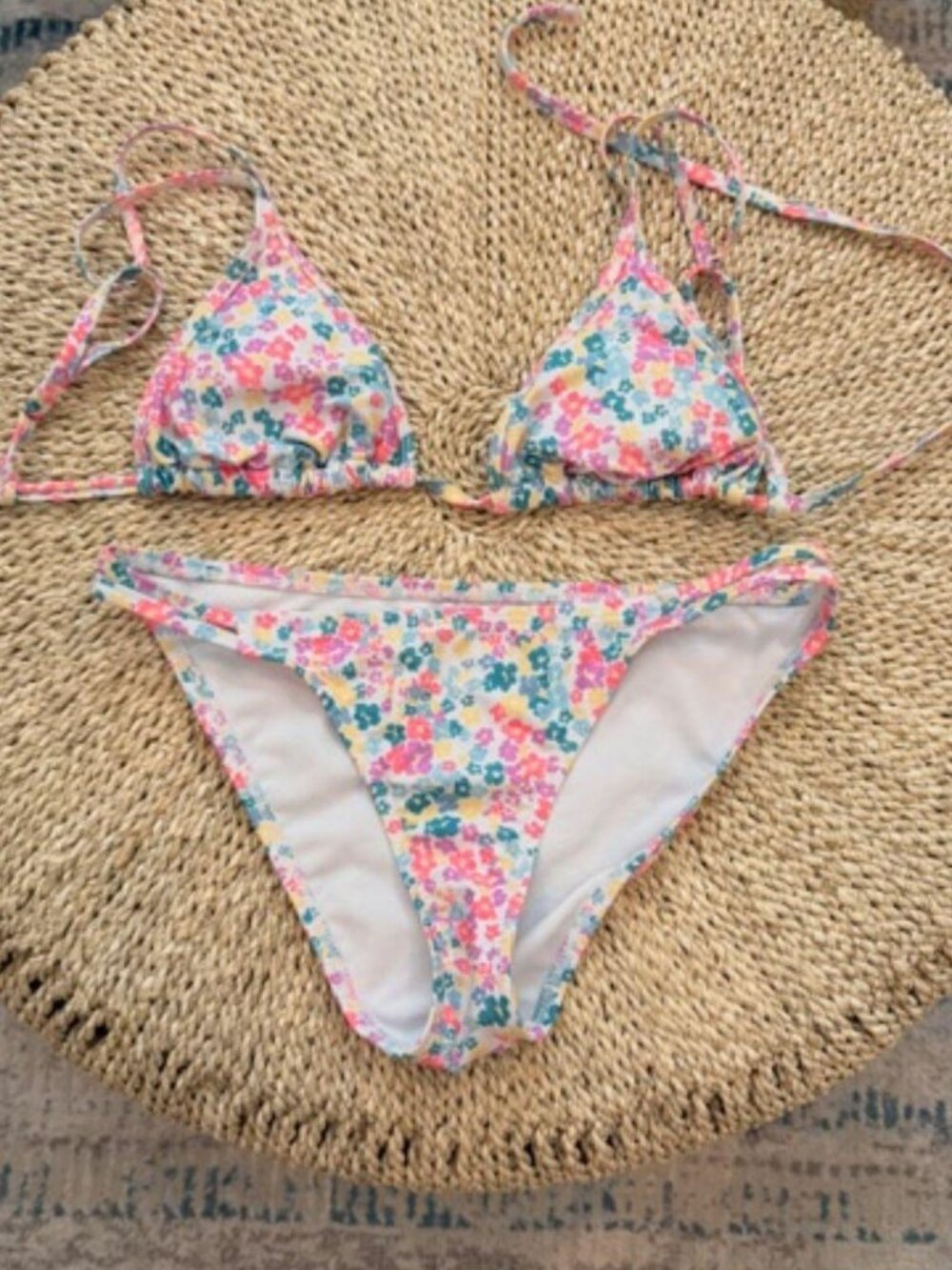 Pastel floral Triangle tie top bikini set Bikini set. S